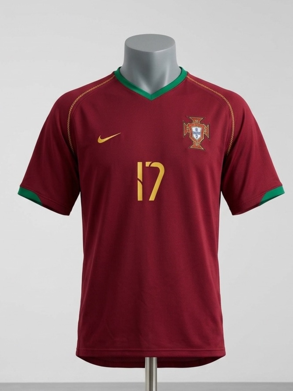 Nike Portugal Men's Red Soccer Jersey with Green Trim #17